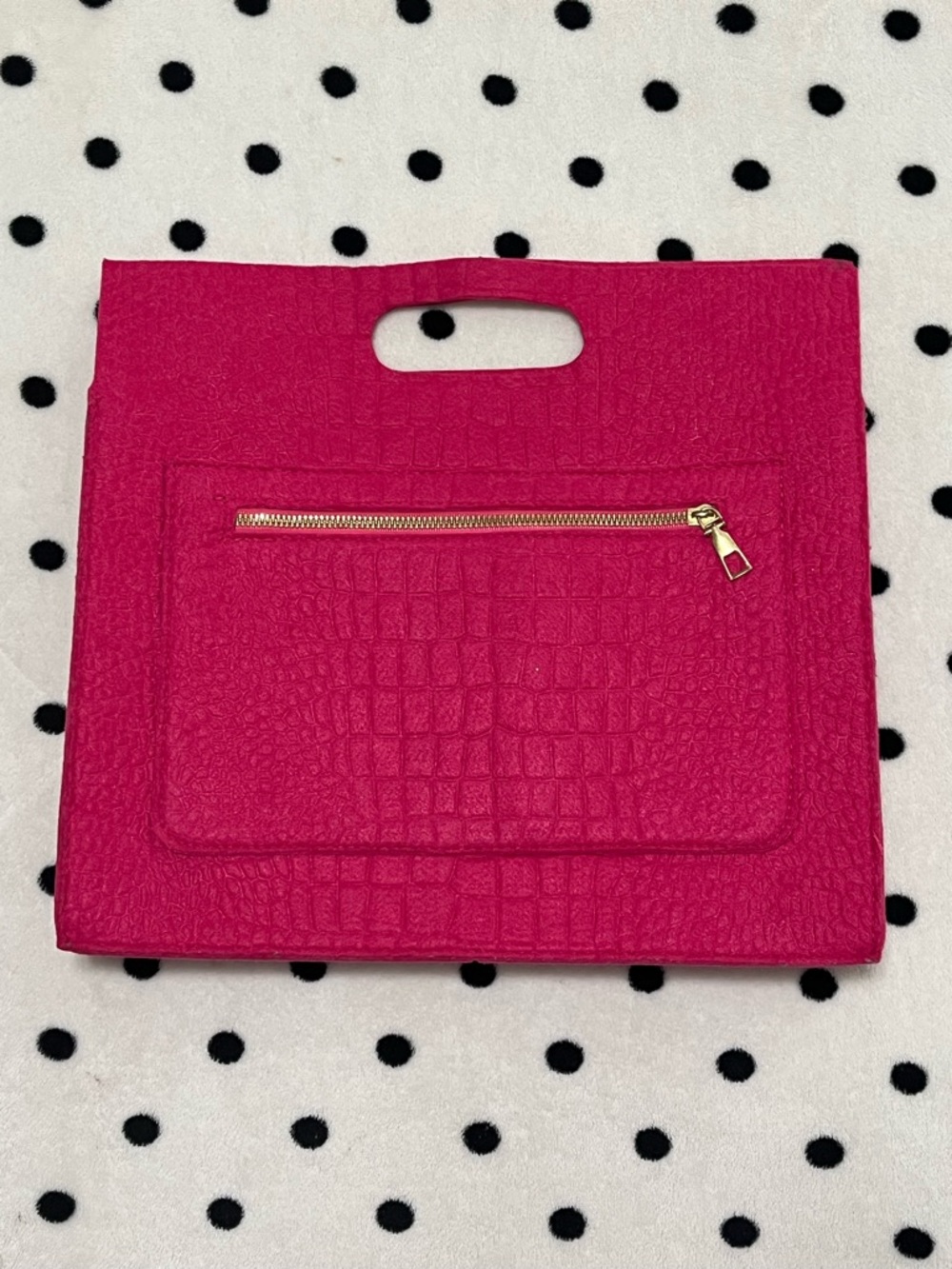 Hot Pink Croc-Embossed Wristlet Clutch with Front Zip Pocket